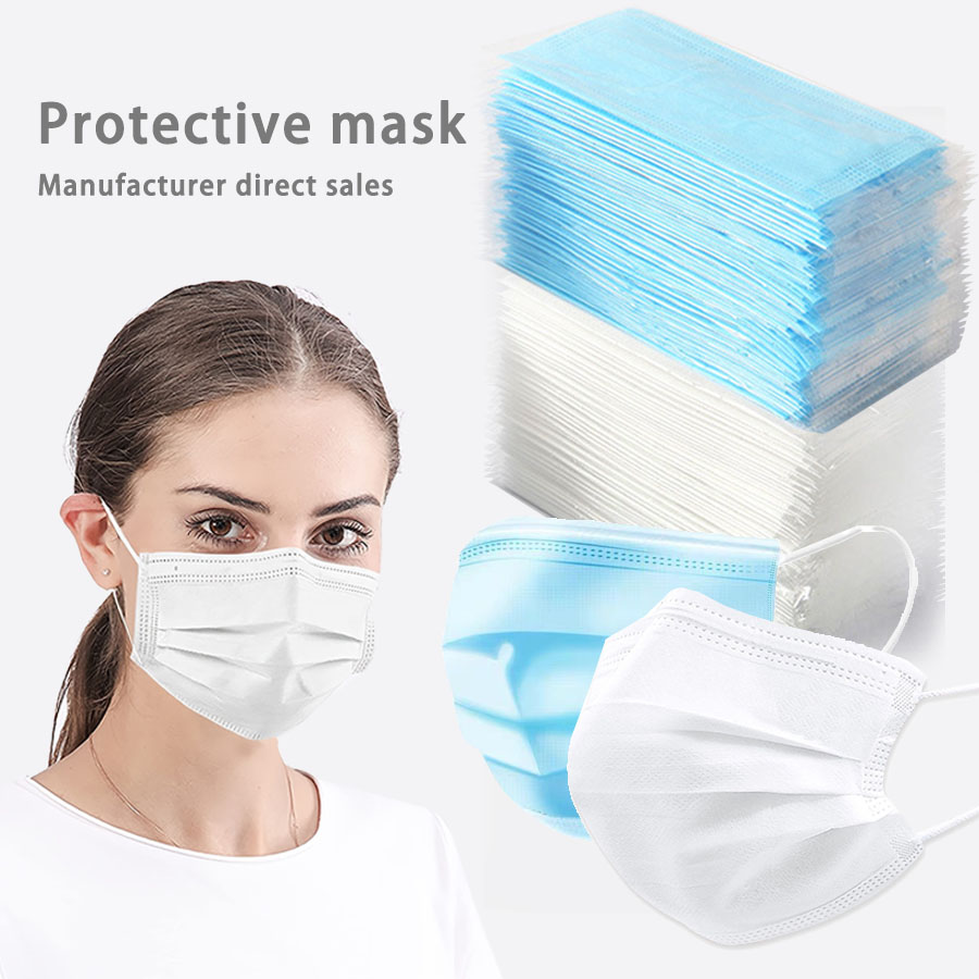 Disposable Mask Blue - 50/100 個使い捨てマスク顔青白大人マスク工場卸売 3 層メルトブローン不織布通気性フェイスマスク