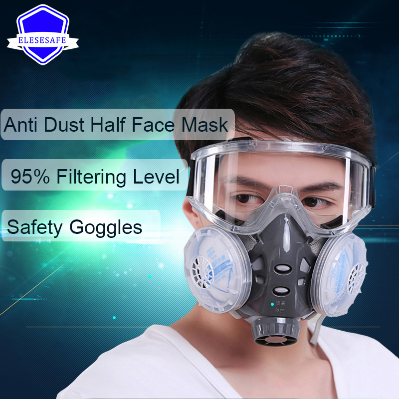 Dust Mask Construction - 新しい防塵マスクフルフェイスマスクデュアル 4 層フィルター安全ゴーグル大工研磨毎日ヘイズ安全保護