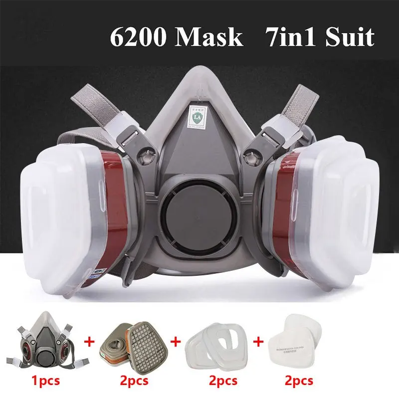 Respirator Half Face - 7in1 ガス防護ハーフフェイスマスク、6001、2091、5N11フィルター付き、化学・有機物質保護用ガスマスクシリーズの組み合わせ