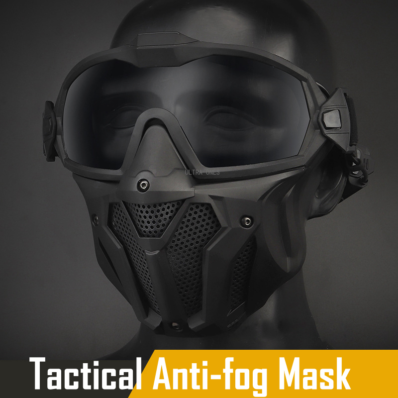 Anti Pollution Mask - 戦術的なフルフェイスマスク防曇ファン射撃安全保護具狩猟エアガンペイントボール取り外し可能なゴーグルマスクセット