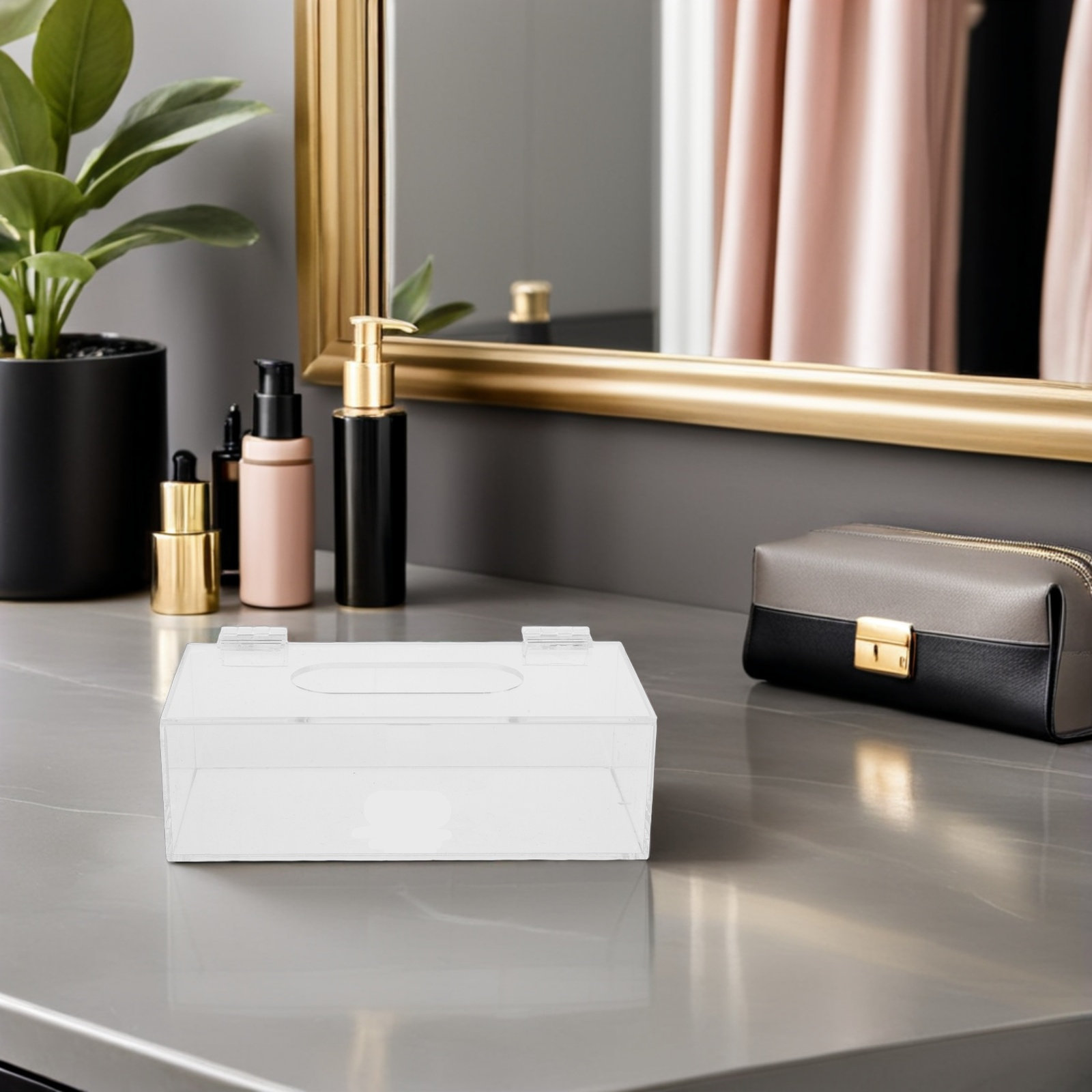 Face Mask Storage Box - 透明アクリル製フェイスマスク収納ボックス ヒンジ付き蓋 マスクホルダー コンパクトオーガナイザー 防塵ケース オフィス、地下鉄、車用