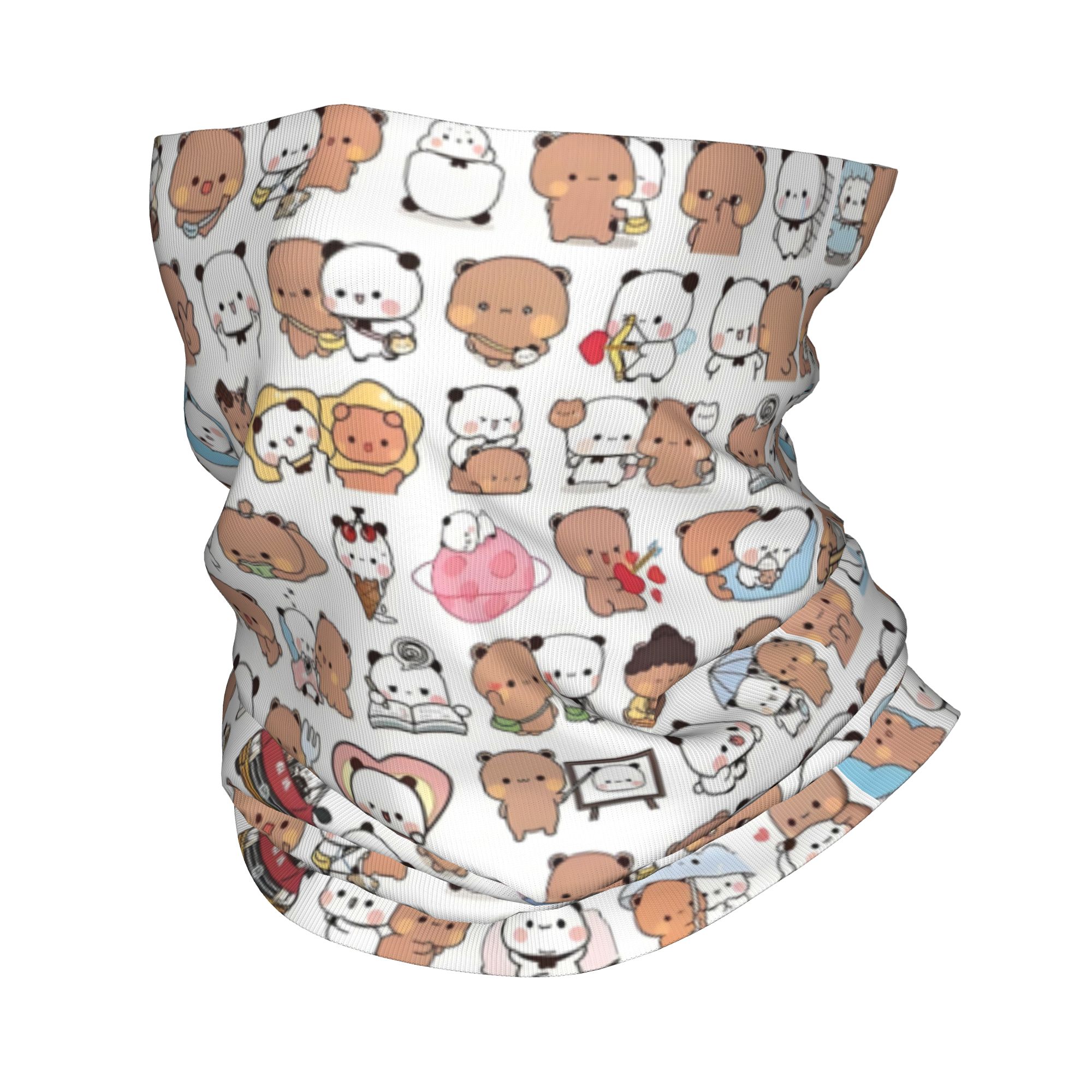 Neck Gaiter Face Cover - カスタムベア漫画ピーチとゴマブブドゥドゥバンダナネックウォーマー男女兼用冬スキーチューブスカーフゲイターアニメパンダフェイスカバー