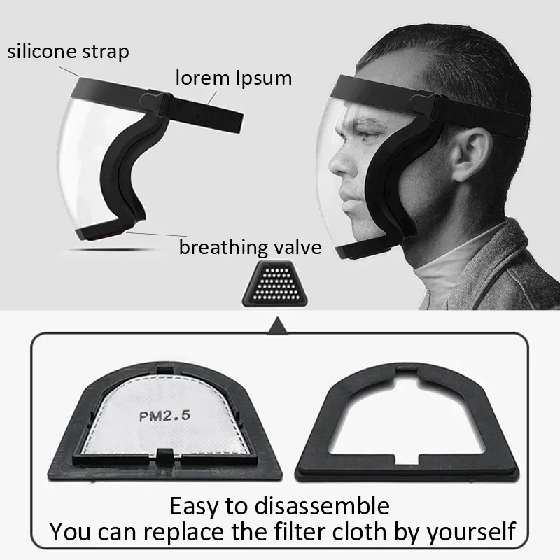 Anti Pollution Mask - クリアフェイスマスク,ヘッドアイ安全カバー,スクリーンバイザー,防塵,防風,防曇