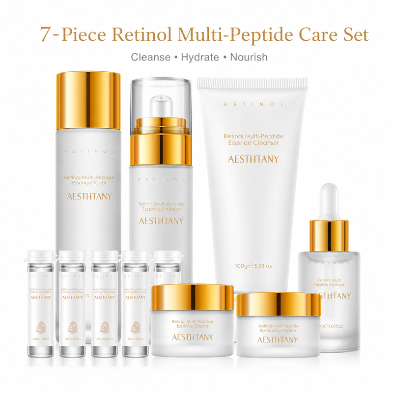 Face Mask Storage Box - 7点セット レチノール マルチペプチド スキンケアセット 保湿フェイシャルケアギフトボックス 化粧水