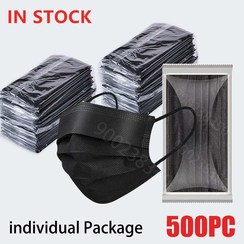 Disposable Surgical Mask - 10-500 個大人用マスク使い捨て個別パッケージマスクノワール防塵 3 層フィルターブラックマウスフェイスマスク