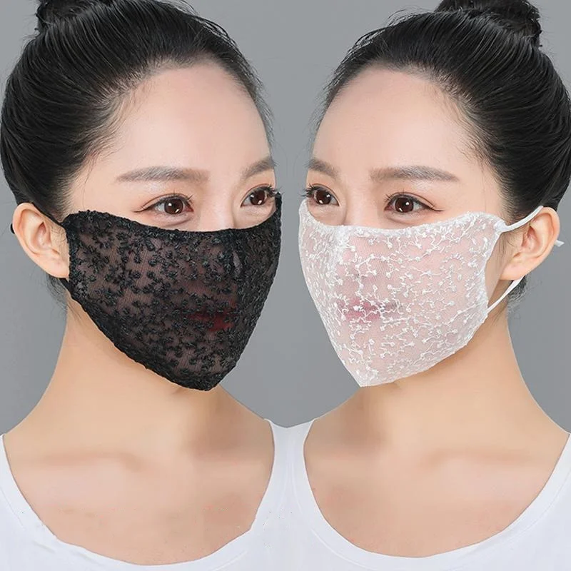 Cloth Face Mask Washable - 1/2pc ブラックホワイトレースフェイスマスク再利用可能な通気性のあるコスプレマスクメイクアップダンスパーティー用日焼け止めマスクアウトドアアクティビティ用