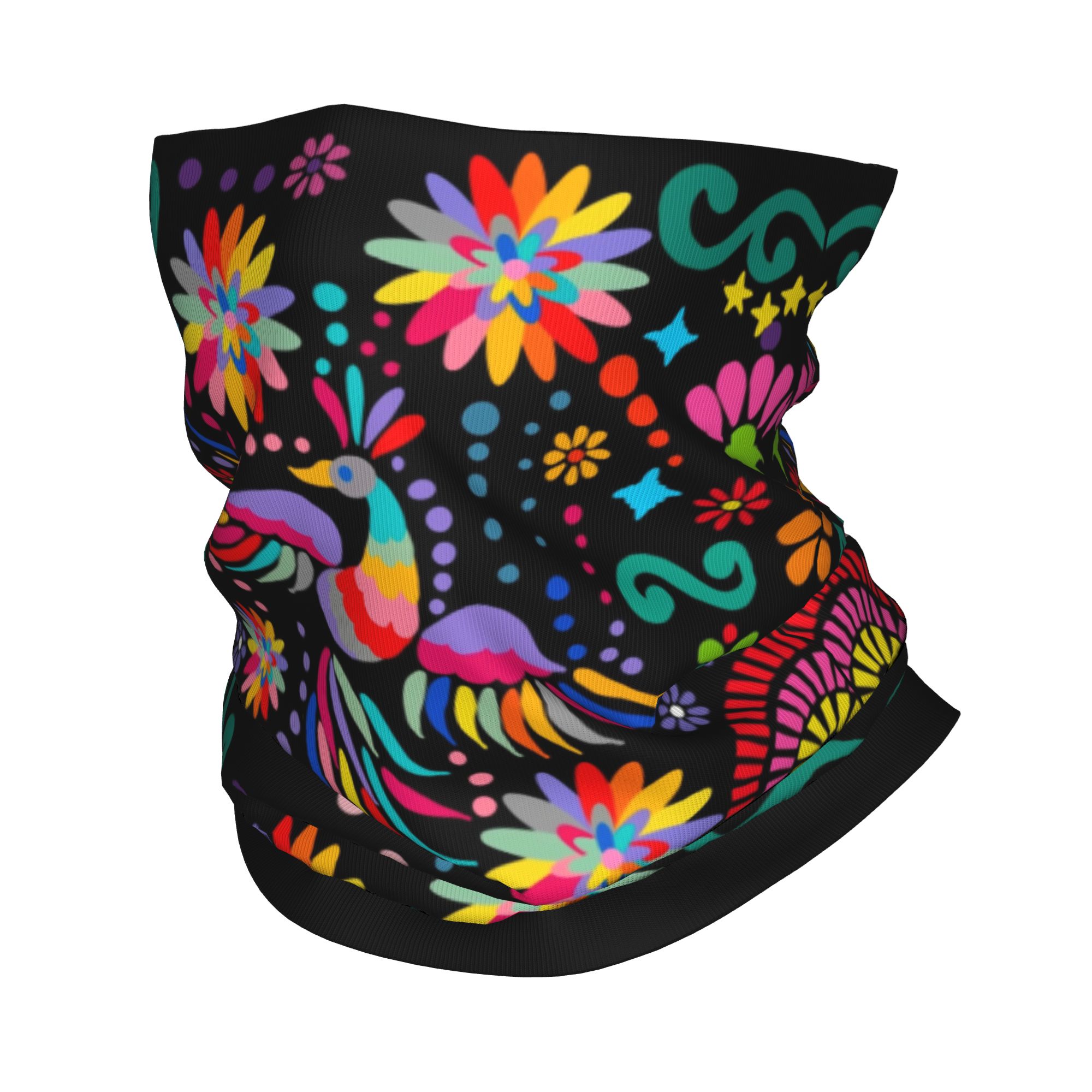 Neck Gaiter Face Cover - カスタムメキシカンフローラルフラワーテキスタイルバンダナネックウォーマー男女兼用冬ハイキングスキースカーフゲイターカラフル刺繍フェイスカバー