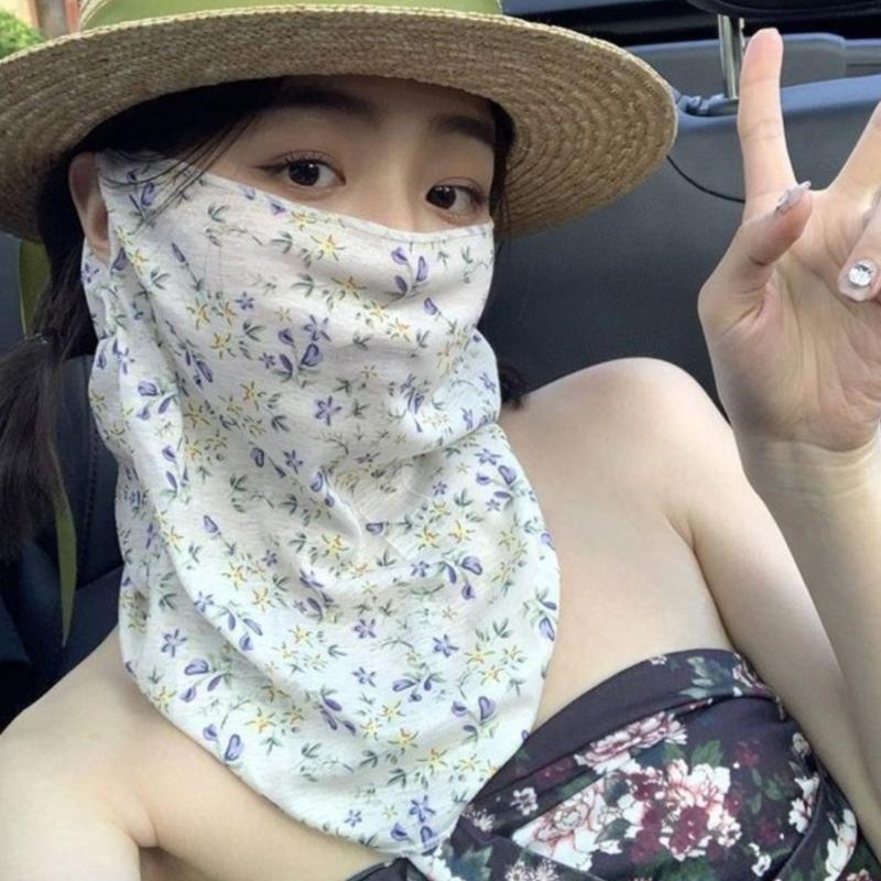 Kids Face Mask - ● 花夏日焼け止めマスクフルフェイス紫外線女性薄型カバーフェイスベールマスクネックネックプロテクター