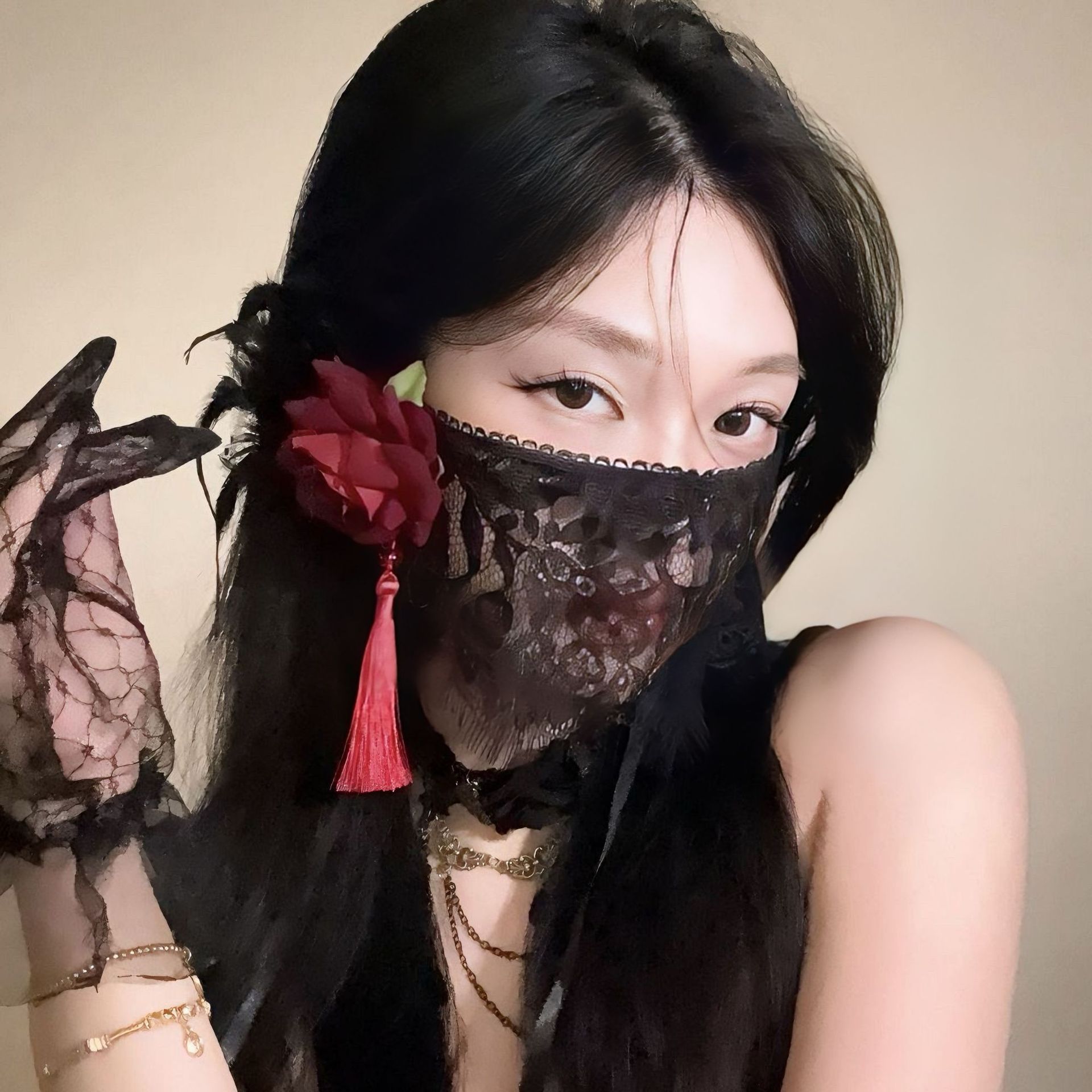 Respirator Half Face - 2026年新作 ブラックフラワー ハーフフェイス レースマスク 仮面舞踏会 COSマスク
