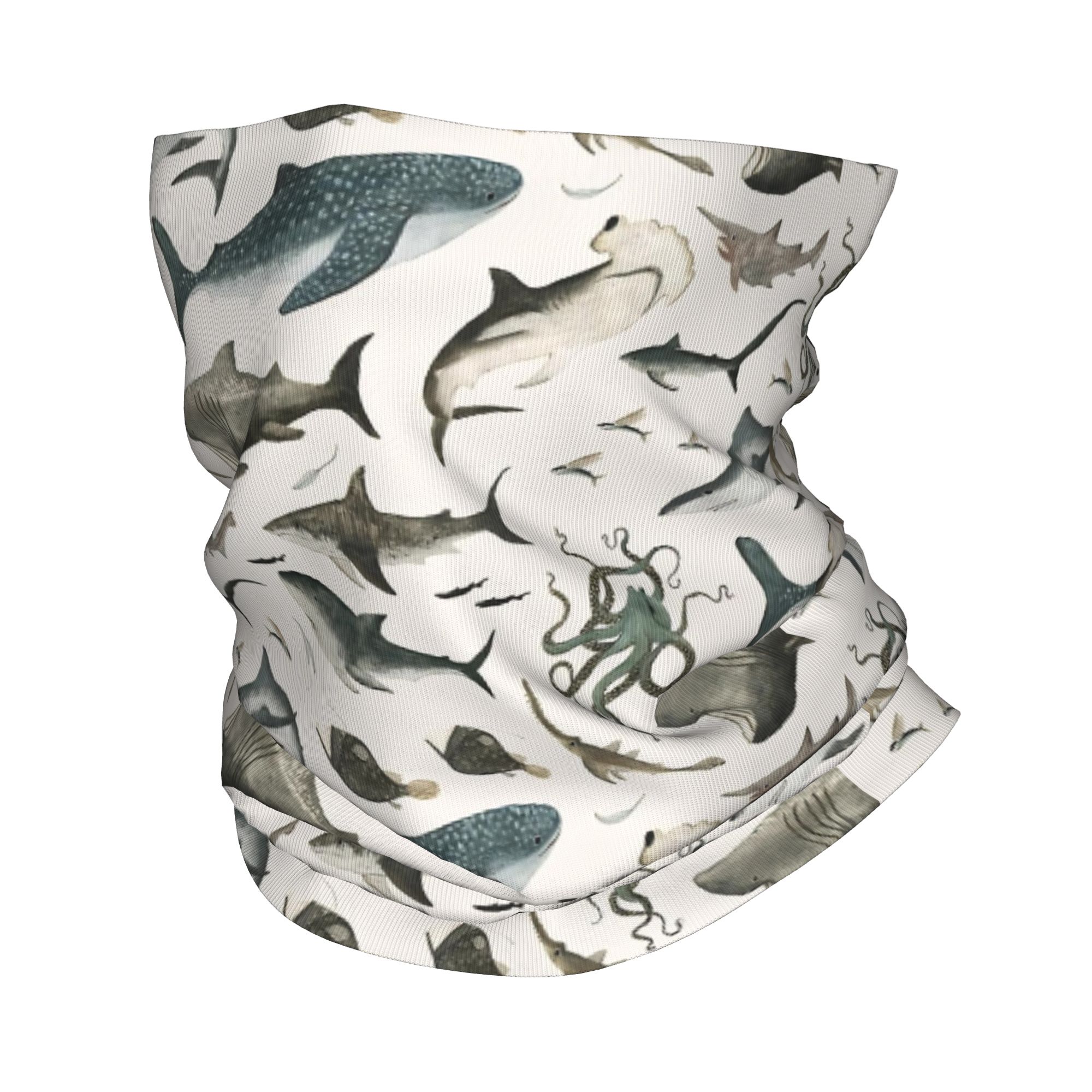 Neck Gaiter Face Cover - サメ海洋動物サメバンダナネックカバープリントラップスカーフ暖かいフェイスマスク乗馬用ユニセックス大人用洗える