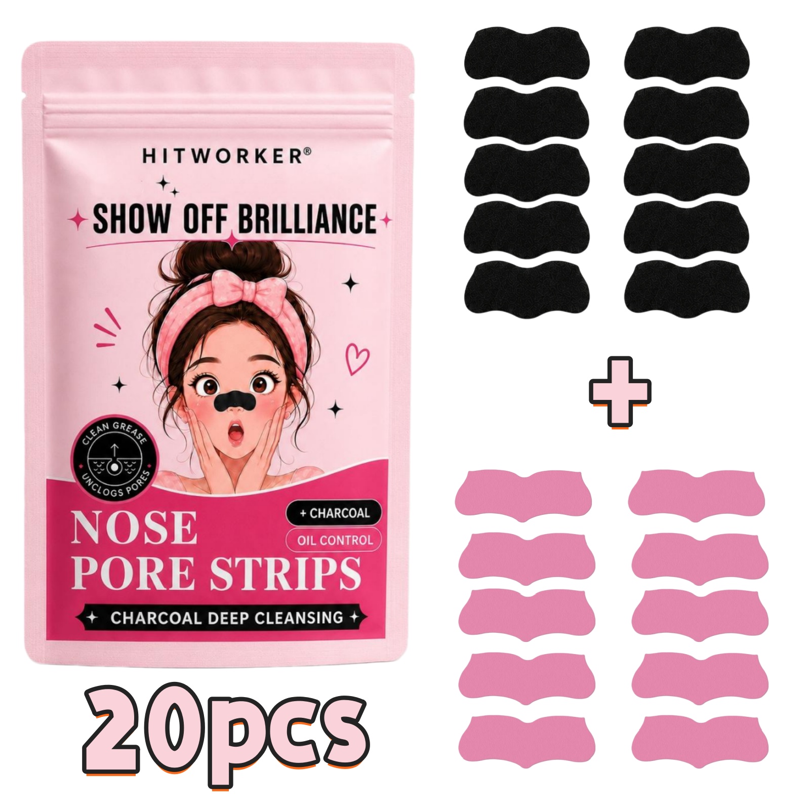 Black Face Mask Pack - 10/20 個ブラック & ピンク黒ずみ除去ノーズストリップ、ディープポアクレンジングオイルコントロールノーズマスクパッチ、ユニセックスフェイシャルスキンケア