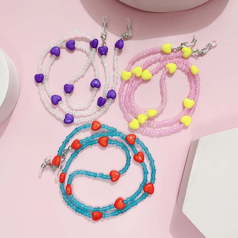Mask Chain Holder - 女性用チェーン付き滑り止め老眼鏡,ピーチハート,パール,ラブビーズ,マスクホルダー,ネックロープ,ファッション,トレンディ
