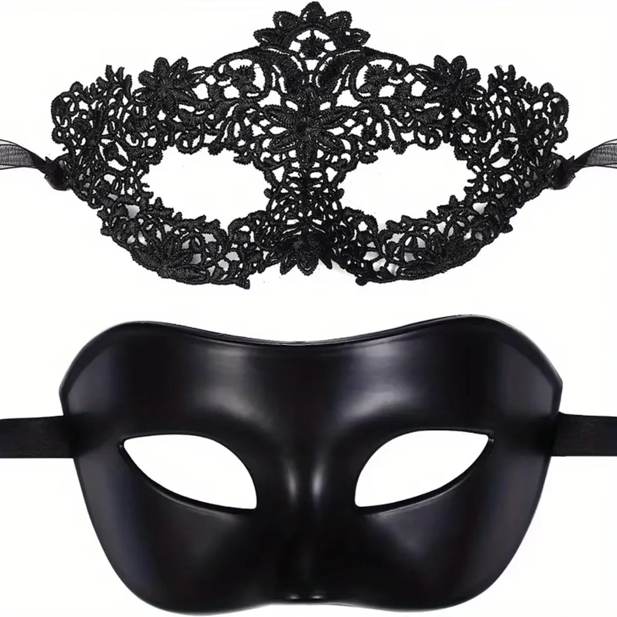 カップル用のエレガントなブラックレースの仮面舞踏会マスク2個 - Black Face Mask Pack のレビューと価格