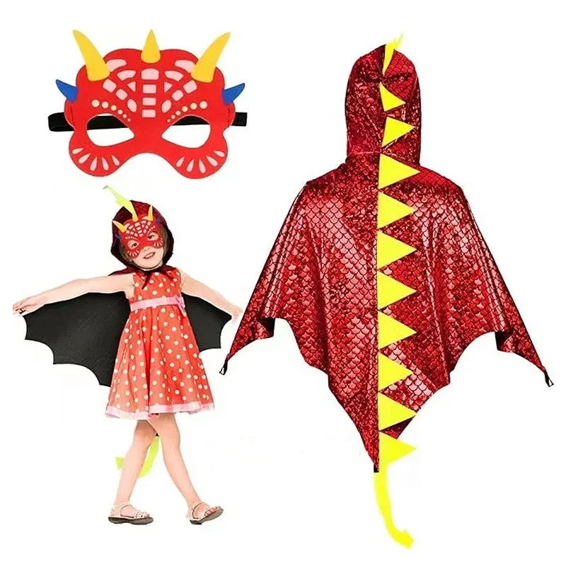 子供緑の恐竜マントマスク付きテールリストバンドコスプレ衣装ハ - Kids Face Mask のレビューと価格