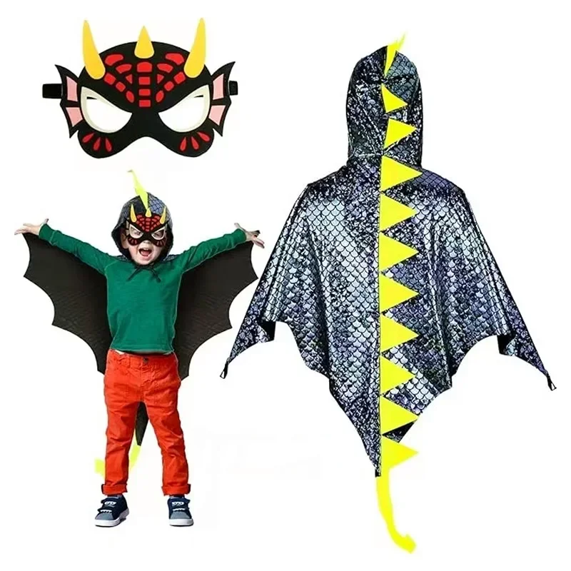 子供緑の恐竜マントマスク付きテールリストバンドコスプレ衣装ハ - Kids Face Mask のレビューと価格