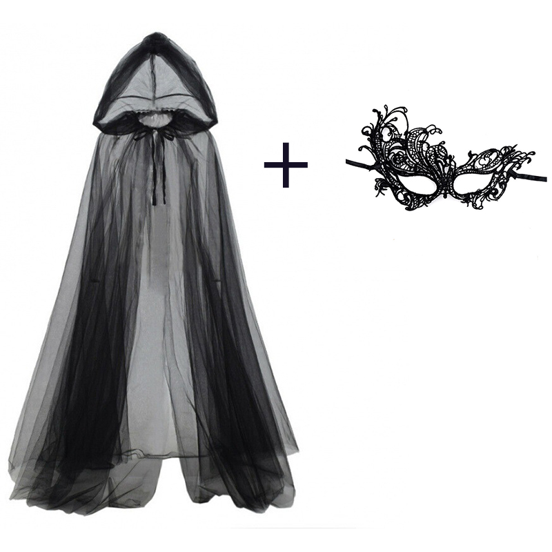 黒いベールケープと黒いマスクの2点セット 魔女 ヴァンパイア - Black Face Mask Pack のレビューと価格