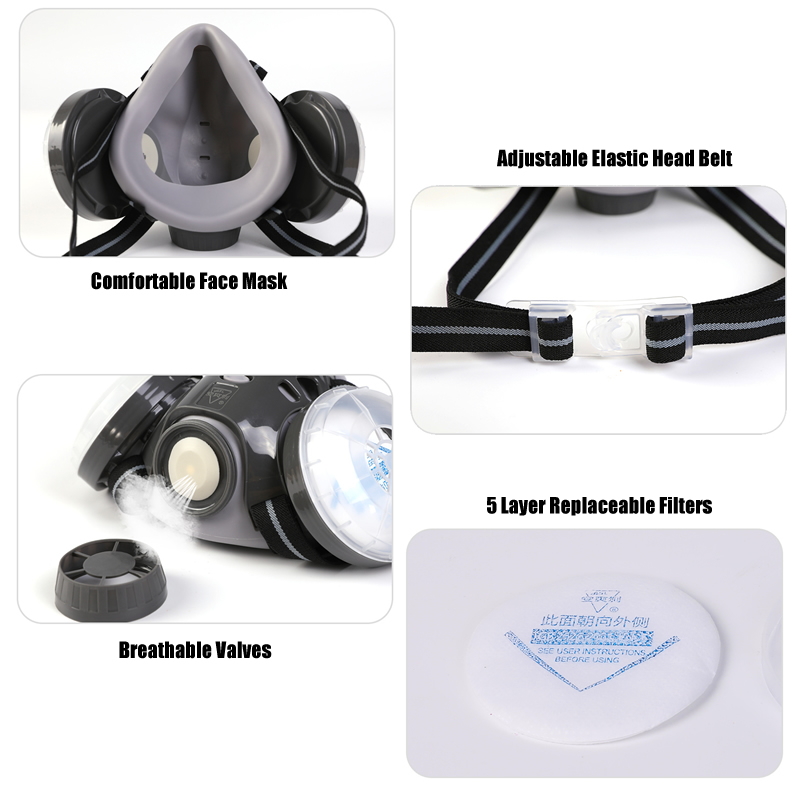 新しい防塵マスクフルフェイスマスクデュアル 4 層フィルター - Dust Mask Construction のレビューと価格