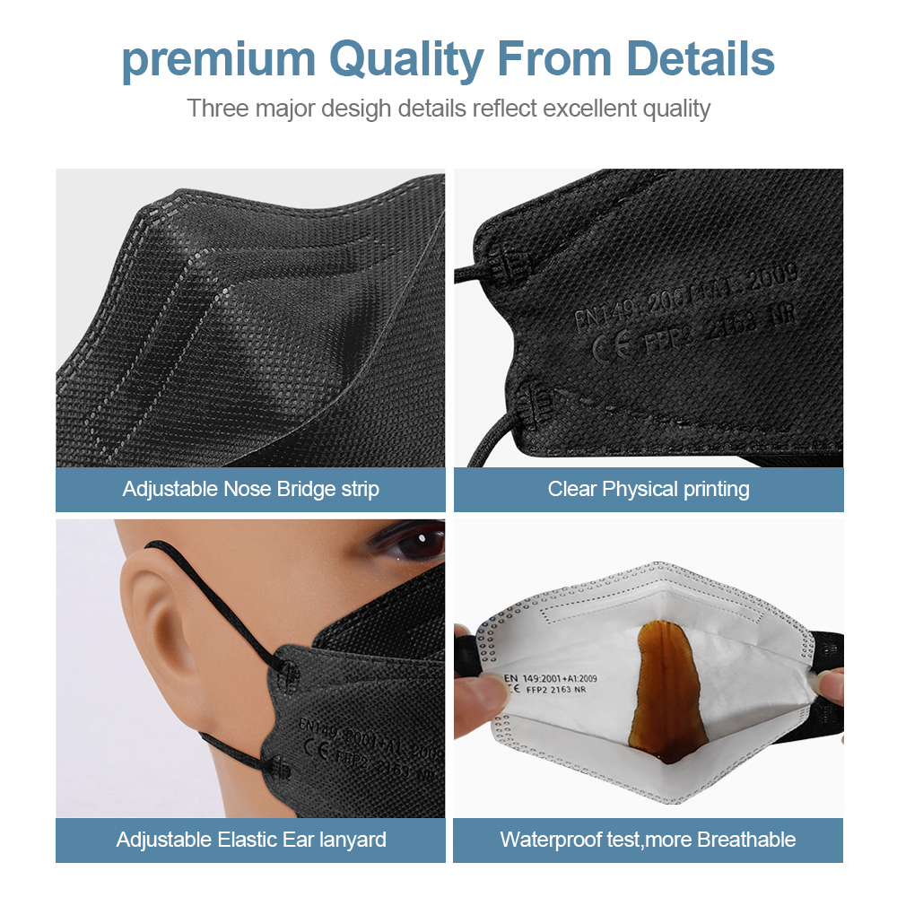 大人用魚型認定 KN95 FFP2 マスク 4 層黒生地マス - Disposable Surgical Mask のレビューと価格