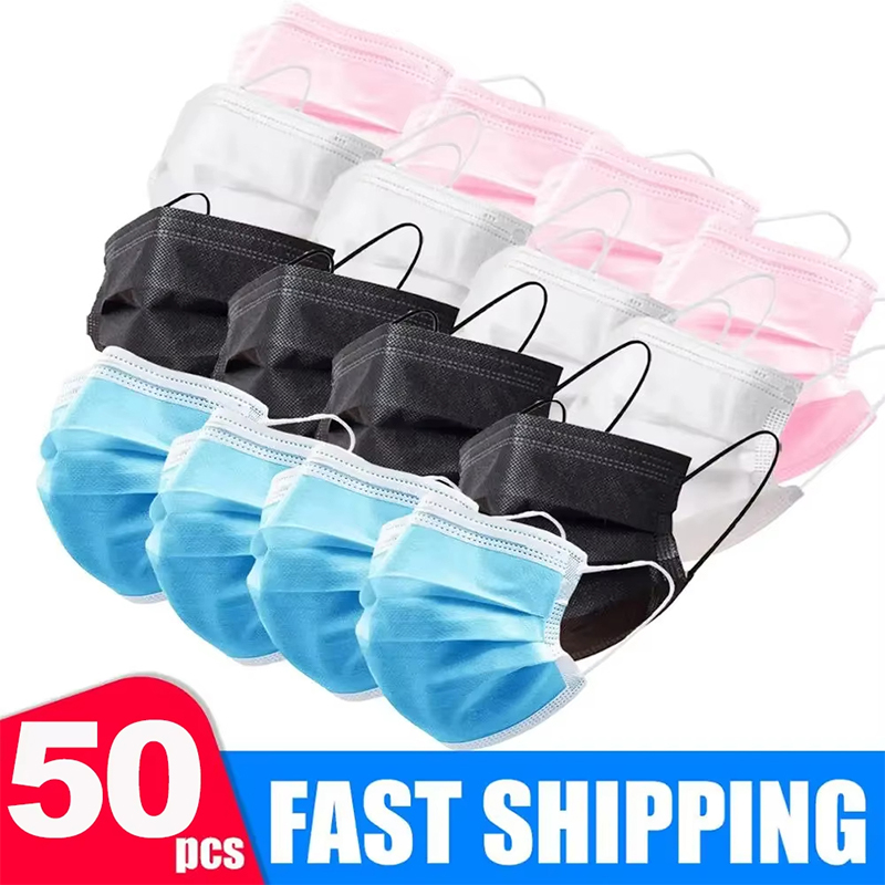 50 個ユニセックス 3 層マスクフェイスマスクメルトブロー - Disposable Mask Blue のレビューと価格