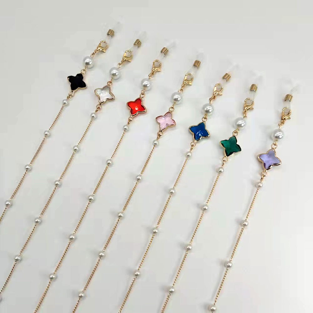 女性眼鏡チェーンプラスチックビーズハートカラークリスタルチャ - Mask Chain Holder のレビューと価格