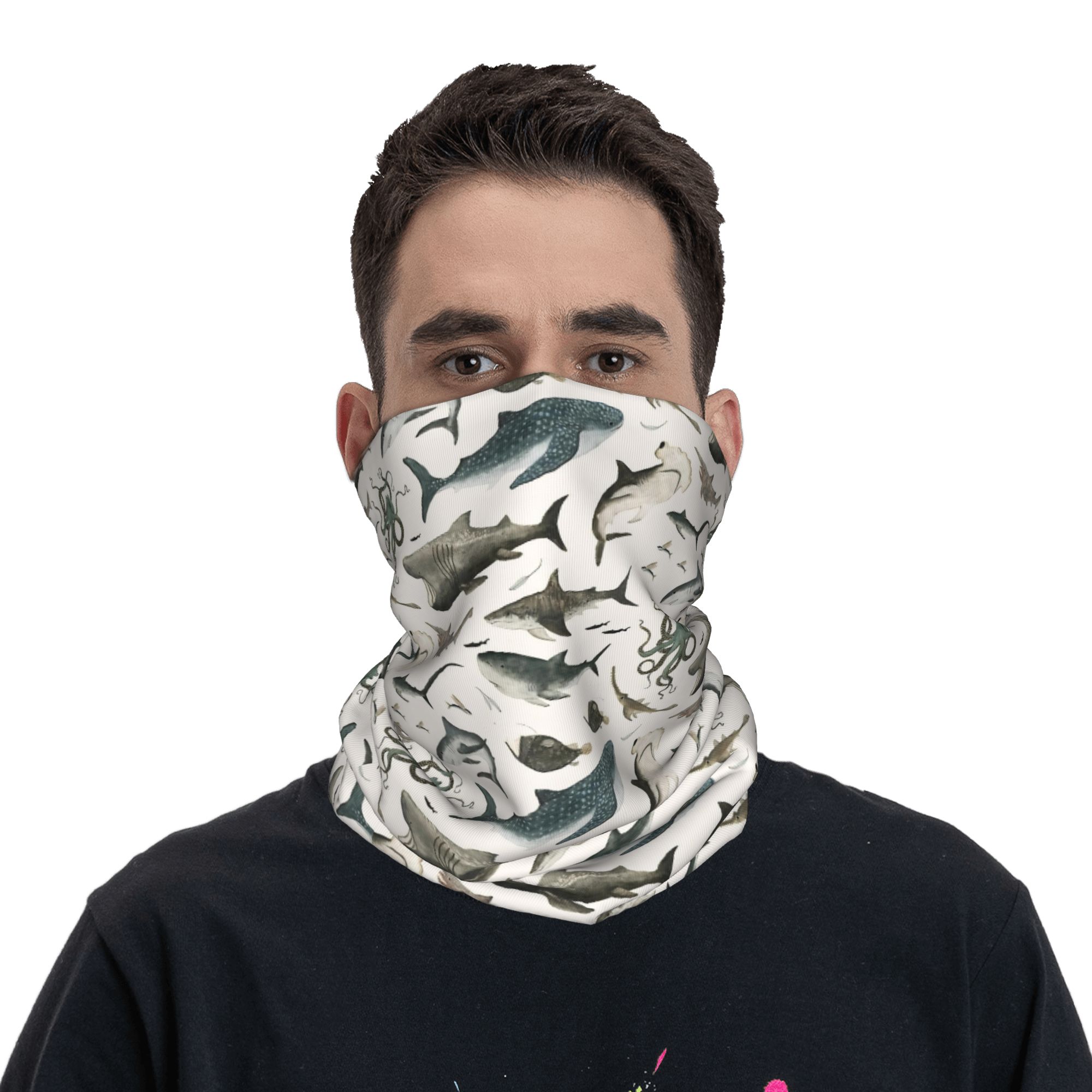サメ海洋動物サメバンダナネックカバープリントラップスカーフ暖 - Neck Gaiter Face Cover のレビューと価格