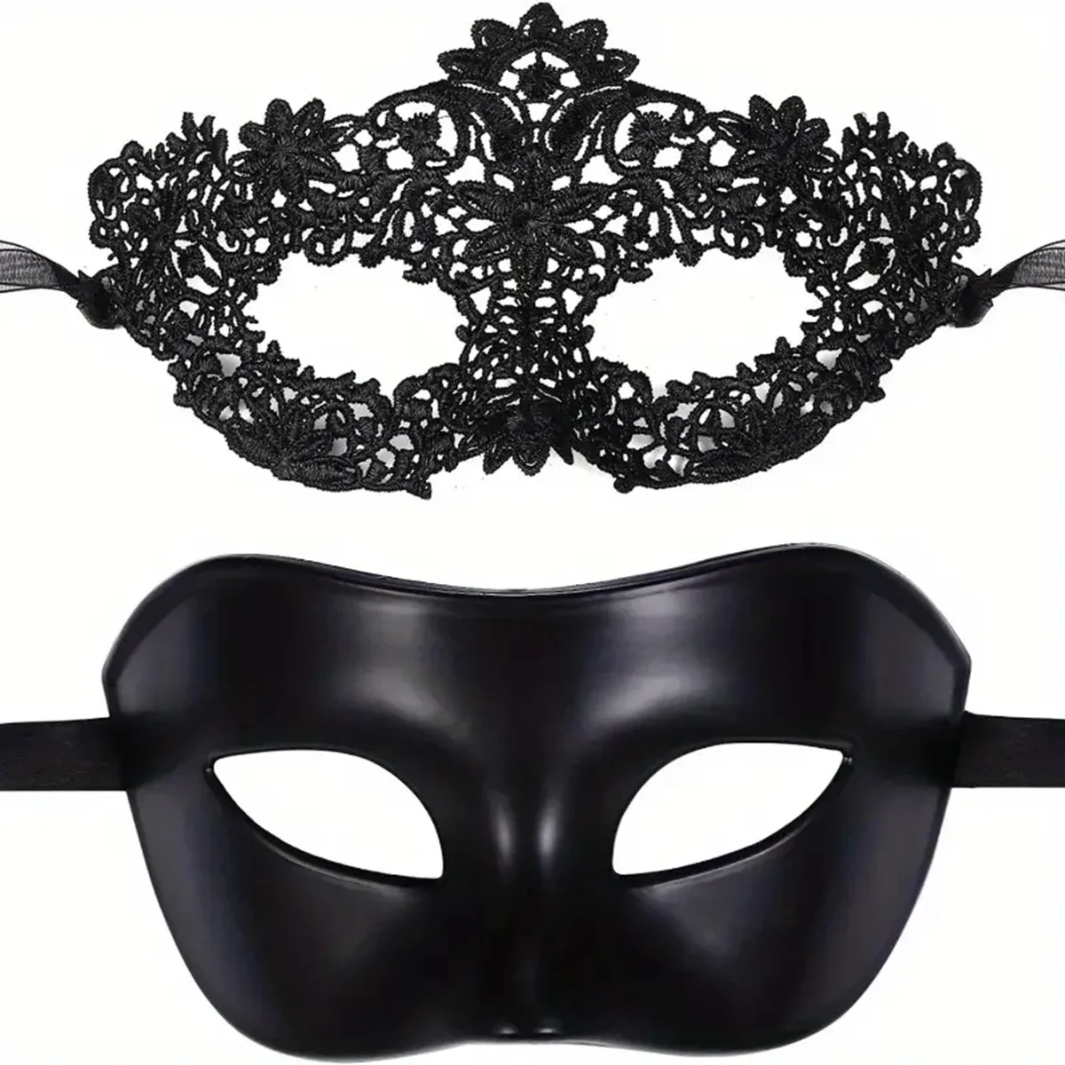 カップル用エレガントブラックレースマスカレードマスク2個セッ - Black Face Mask Pack のレビューと価格