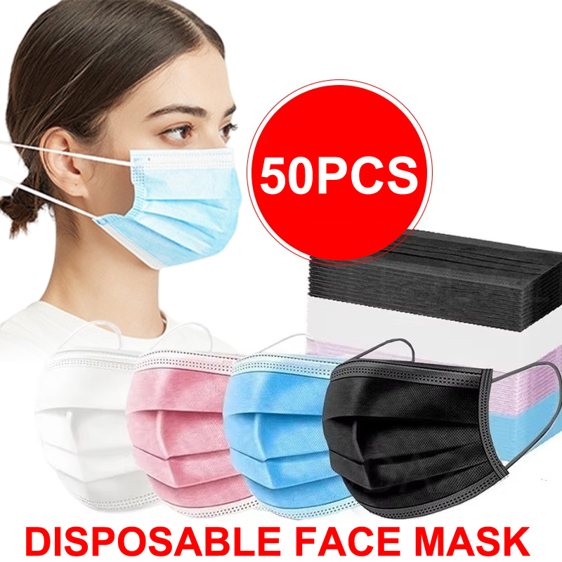 [H] 50 個 3 層マスクフェイスマスクメルトブローン布 - Disposable Mask Blue のレビューと価格